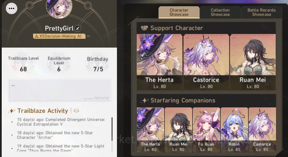Honkai Star Rail Mid Game ASIA [TL68] 10 Limited + 3 Sign(TheHertaE1S1, Cast image 1