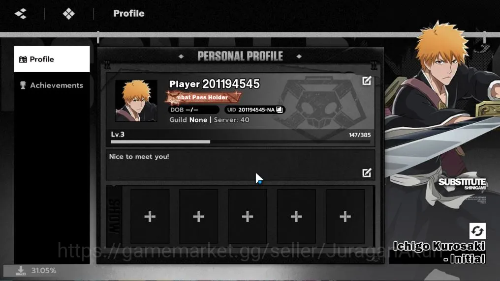 BLEACH: Soul Resonance Accounts Crunchyroll NA|Starter Lv 3, 3 SSR [Toshiro,Tosen,Sajin] +5 5
