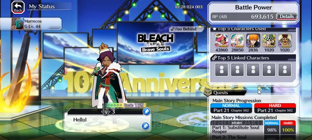 Bleach: Brave Souls Accounts High-End [GLOBAL]|45K Orb|Nelliel+Rangiku 10th Art,Whtie 8th,Ulquiorra+Ichigo V2,Aizen 3