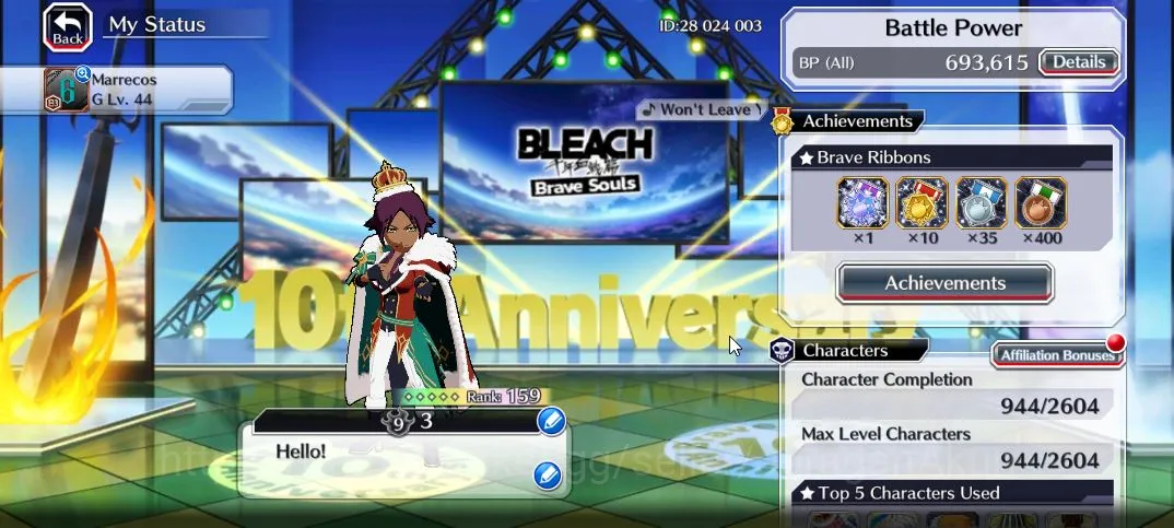 Bleach: Brave Souls Accounts High-End [GLOBAL]|45K Orb|Nelliel+Rangiku 10th Art,Whtie 8th,Ulquiorra+Ichigo V2,Aizen 4