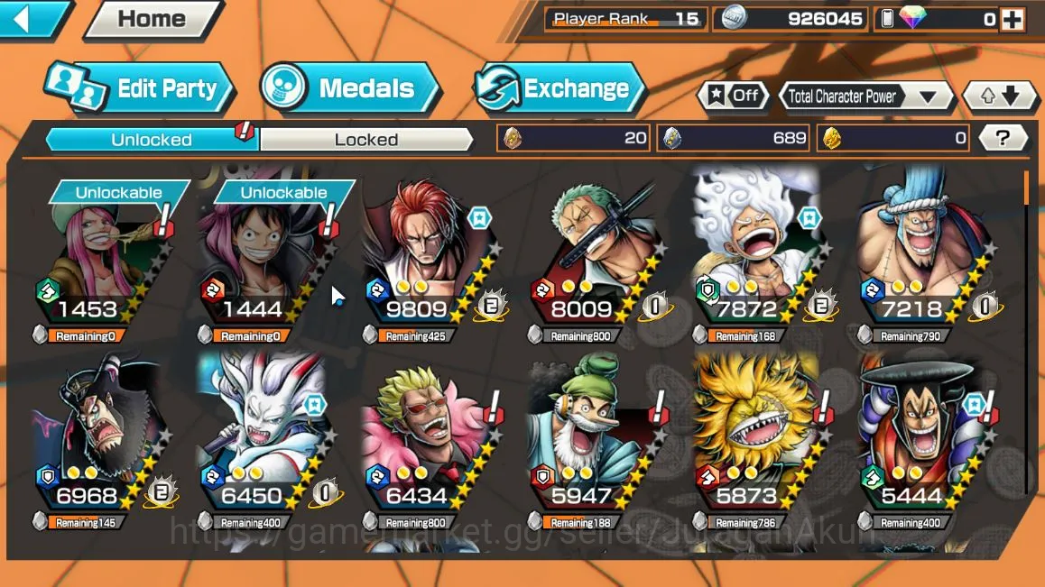 One Piece Bounty Rush Accounts Mid-Tier Meta [Luffy G5 Lv 71, Yamato Lv 60, Doflamingo Lv 80, Animal Kaido, Shanks,Oden 2