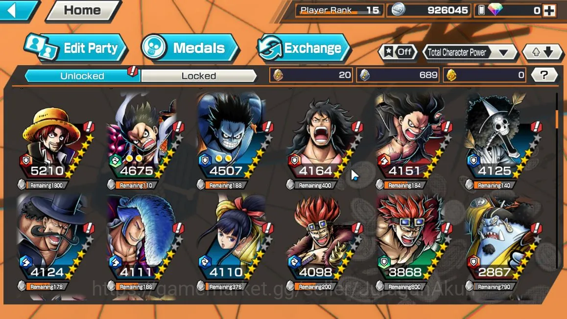One Piece Bounty Rush Accounts Mid-Tier Meta [Luffy G5 Lv 71, Yamato Lv 60, Doflamingo Lv 80, Animal Kaido, Shanks,Oden 3