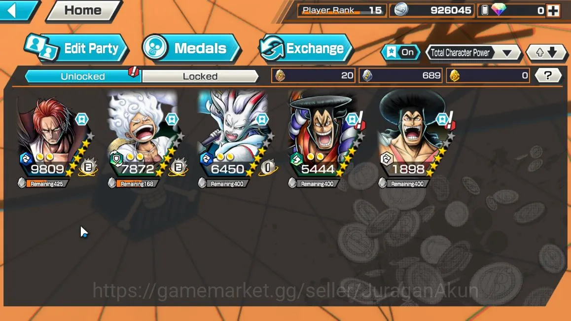 One Piece Bounty Rush Accounts Mid-Tier Meta [Luffy G5 Lv 71, Yamato Lv 60, Doflamingo Lv 80, Animal Kaido, Shanks,Oden 5