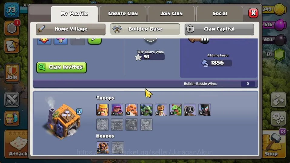 Clash of Clans Accounts Mid-Tier TH 13 - BH 7|LV 73|HH 6|BK 27,AQ 36,GW 14,MP 21,RC 0|Gems 186|CN OFF|ProtectOFF|TAKE 4
