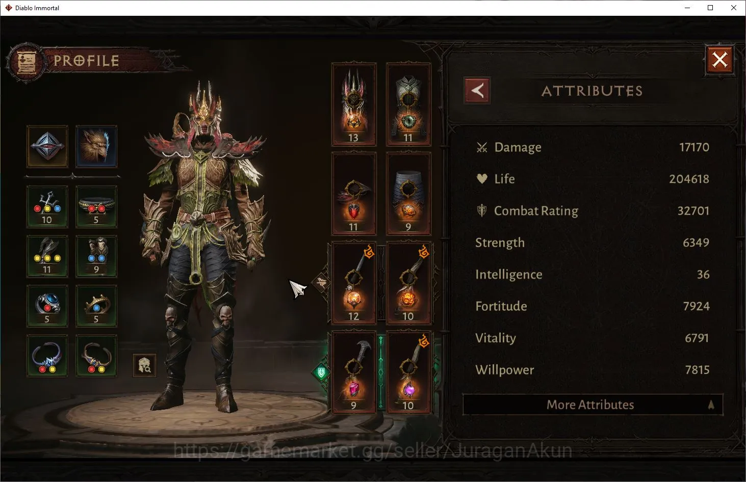 Diablo Immortal Accounts Mid-Tier SEA - Izual | Lv60 (591) Tempest | 32K CR | Reso 390 | Hell III | Paragon Maledictor 2