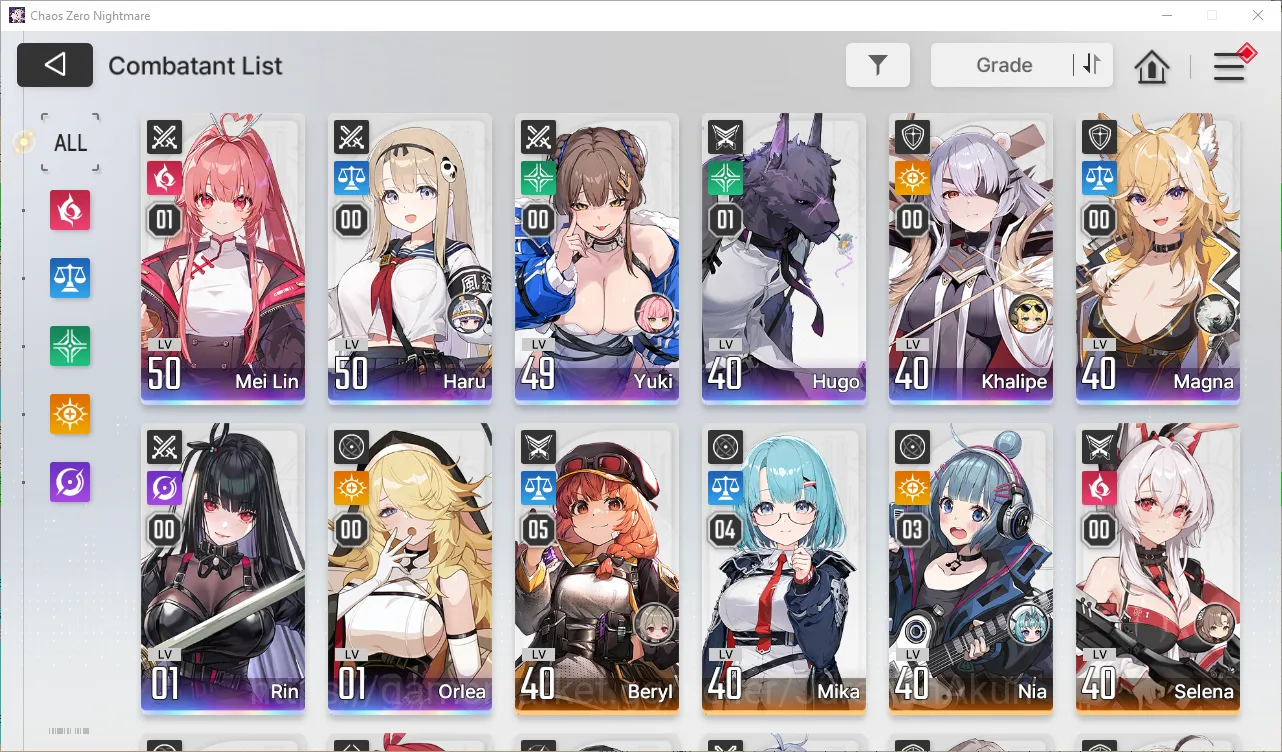 Chaos Zero Nightmare Accounts GLOBAL Lv41| 8 SSR (MeilinM1,HugoM1,Haru,Yuki,Khalipe,Magna,Rin,Orlea) + 11SR 2