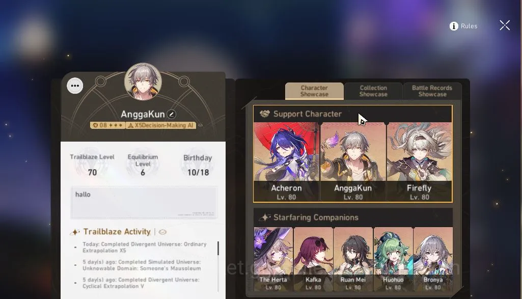 Honkai Star Rail Accounts End Game ASIA|TL 70| 11 Limited |[Firefly E1,Acheron E1,The 7