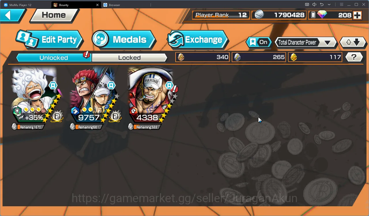 One Piece Bounty Rush Accounts Mid-Tier Best 3 Meta Extream |Luffy Gear5 Lv Max, Kid & Law Lv82, Akainu Lv62 ETC|Log 2
