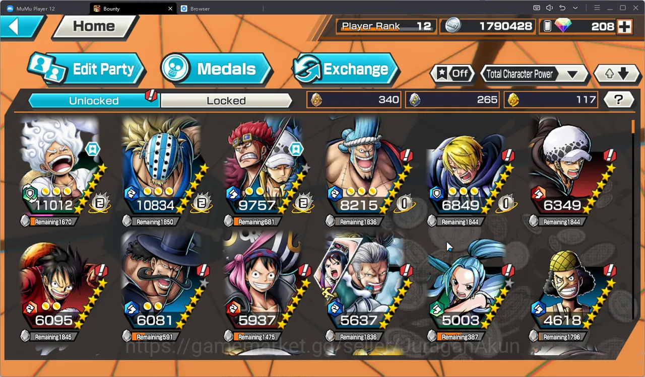 One Piece Bounty Rush Accounts Mid-Tier Best 3 Meta Extream |Luffy Gear5 Lv Max, Kid & Law Lv82, Akainu Lv62 ETC|Log