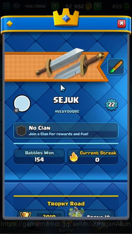 Clash Royale Accounts Midgame Lvl 22|Trophy 3010|KTL 9|Limited Skin |Card 54|1 EVO,11 Epic,21 Rare,22 3