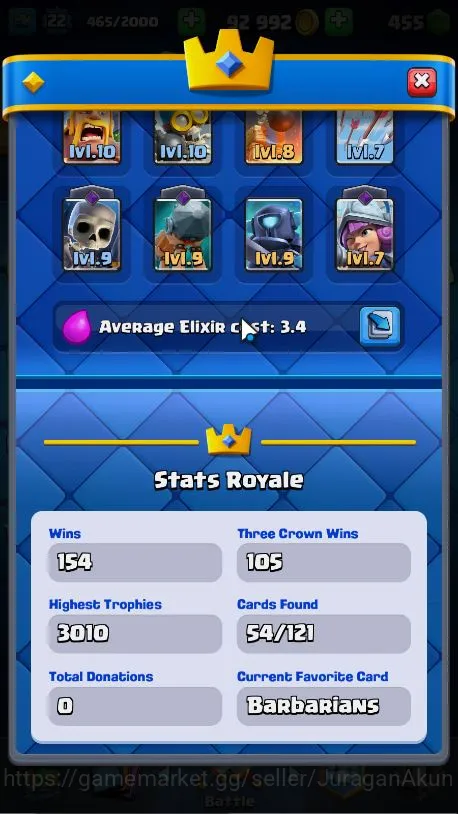 Clash Royale Accounts Midgame Lvl 22|Trophy 3010|KTL 9|Limited Skin |Card 54|1 EVO,11 Epic,21 Rare,22 4