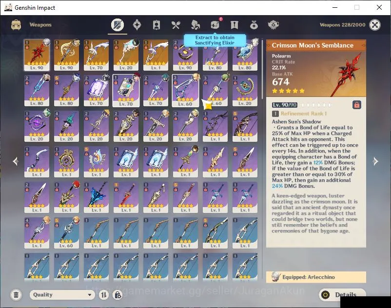 Genshin Impact Accounts Mid Game ASIA|AR 55|Arle Premi Tim Vaporise|6 Limited+5 [5 Star's Weapon]|(Arlecchino,Navia)+Sign|Mc 5
