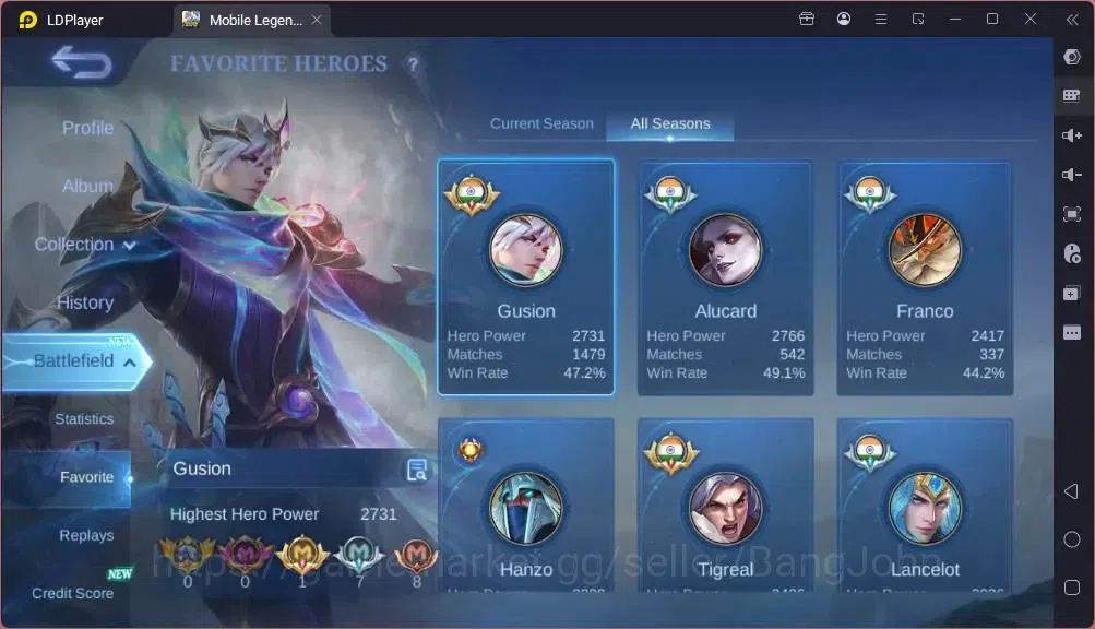 Mobile Legends: Bang Bang Accounts GLOBAL Hero 132 Skin 243|Star Hayabusa|Valentine F image 3