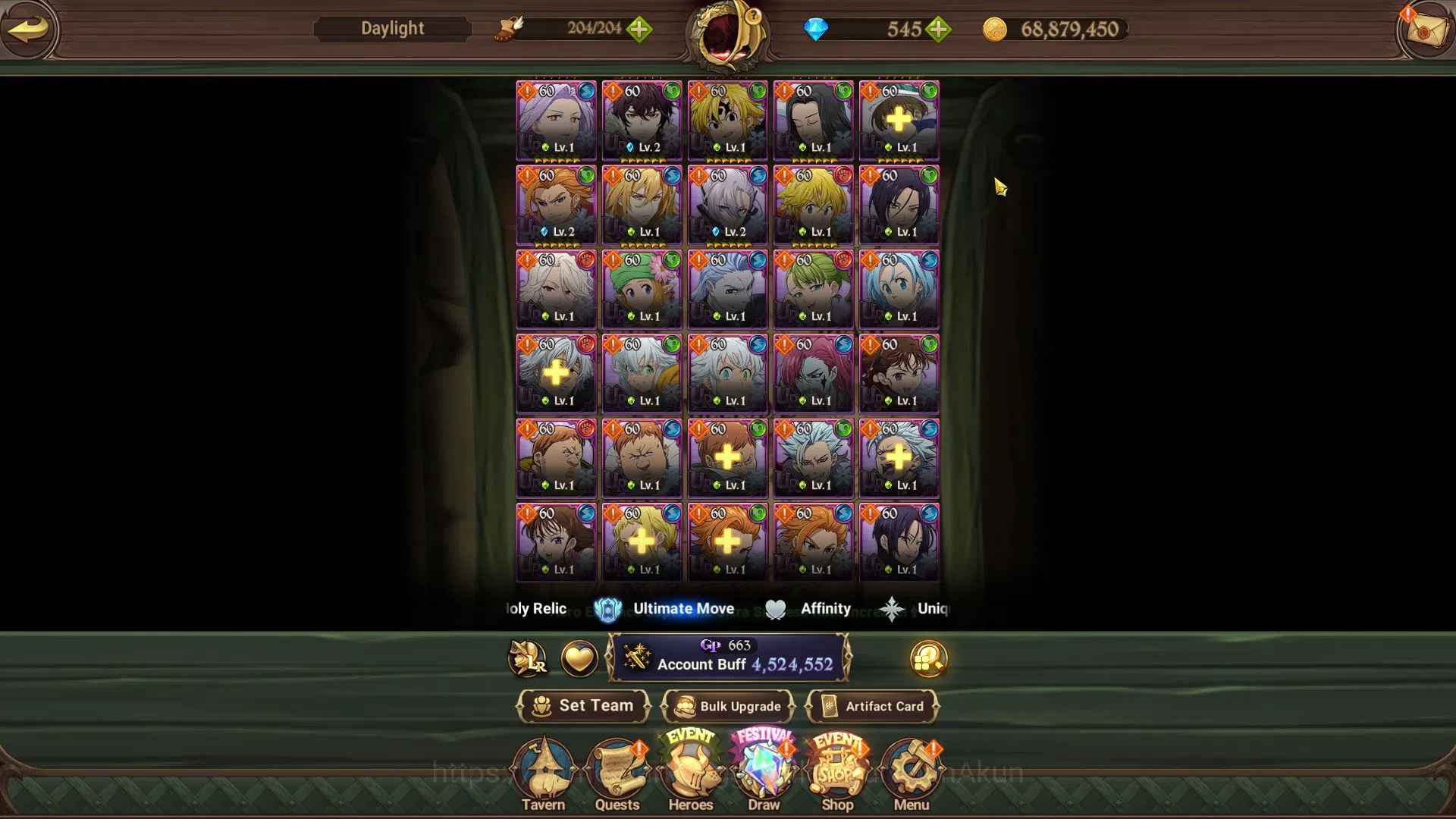 The Seven Deadly Sins: Grand Cross Accounts Midgame Asia|4,5M CC|545 Gems|1 LR+9 UR+Collab 10