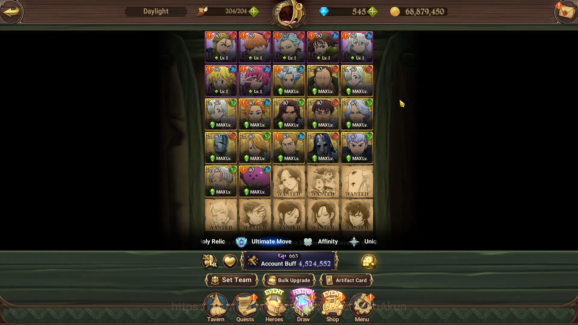 The Seven Deadly Sins: Grand Cross Accounts Midgame Asia|4,5M CC|545 Gems|1 LR+9 UR+Collab 11