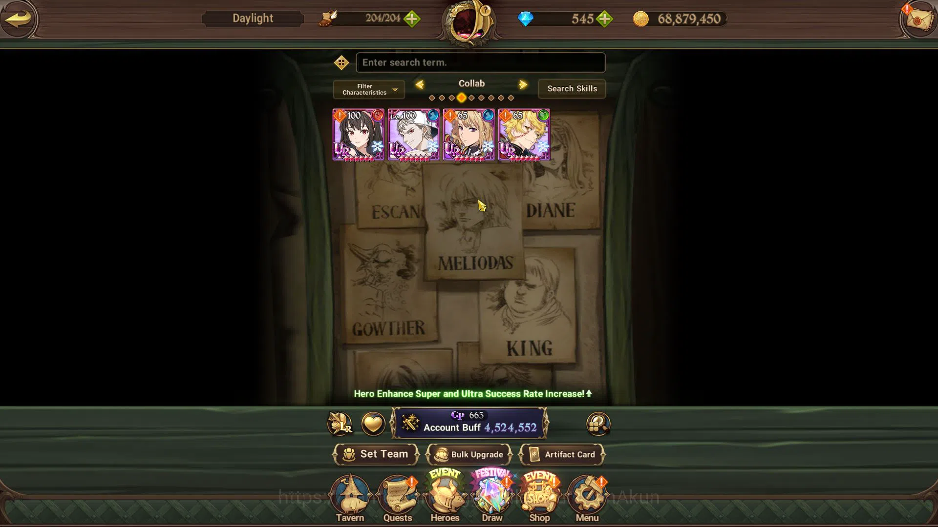 The Seven Deadly Sins: Grand Cross Accounts Midgame Asia|4,5M CC|545 Gems|1 LR+9 UR+Collab 4
