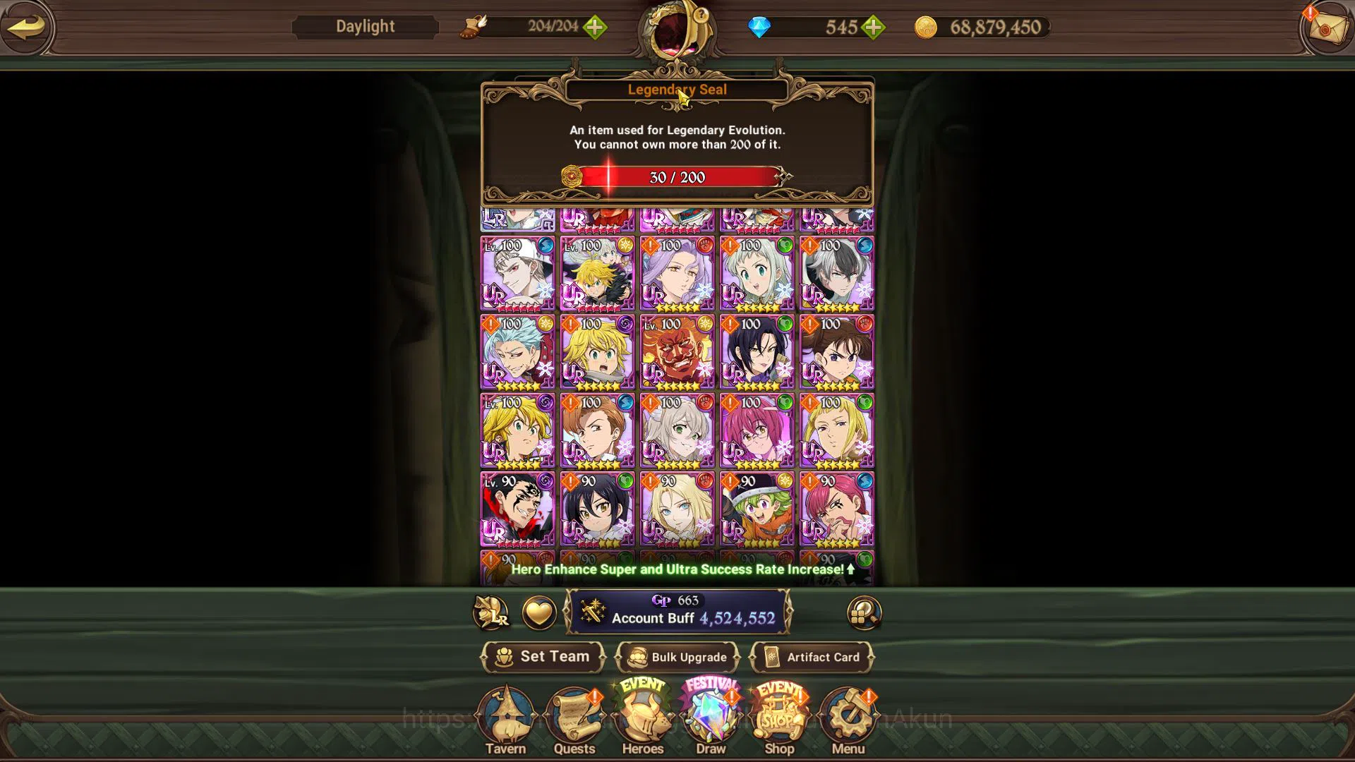 The Seven Deadly Sins: Grand Cross Accounts Midgame Asia|4,5M CC|545 Gems|1 LR+9 UR+Collab 5