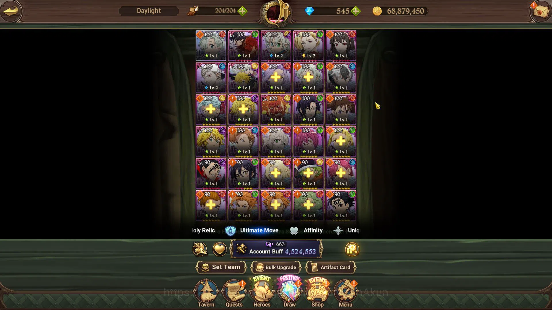 The Seven Deadly Sins: Grand Cross Accounts Midgame Asia|4,5M CC|545 Gems|1 LR+9 UR+Collab 6