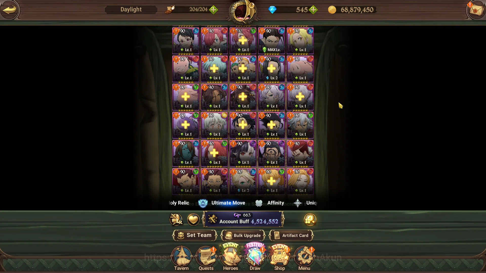 The Seven Deadly Sins: Grand Cross Accounts Midgame Asia|4,5M CC|545 Gems|1 LR+9 UR+Collab 7