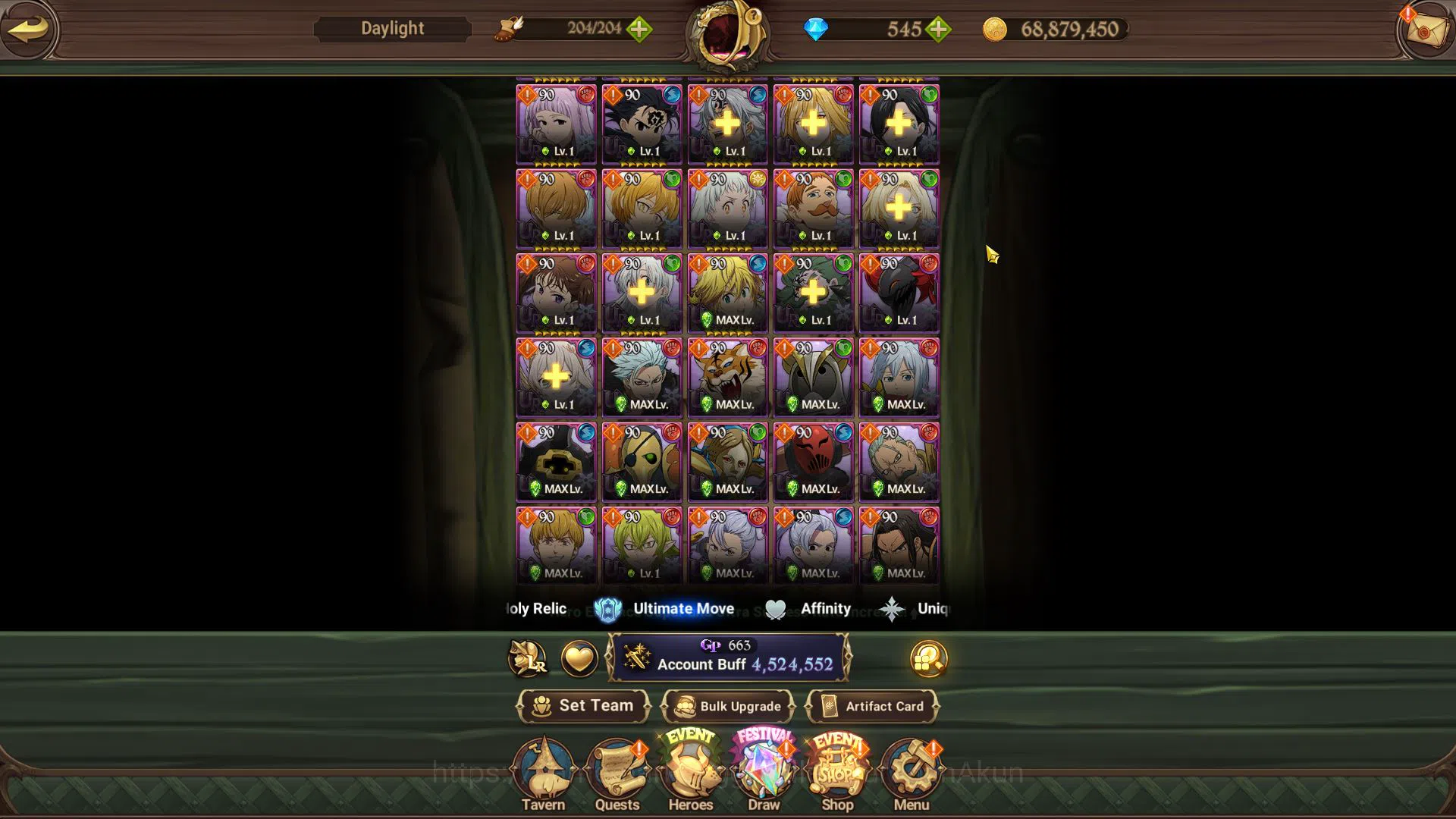 The Seven Deadly Sins: Grand Cross Accounts Midgame Asia|4,5M CC|545 Gems|1 LR+9 UR+Collab 8