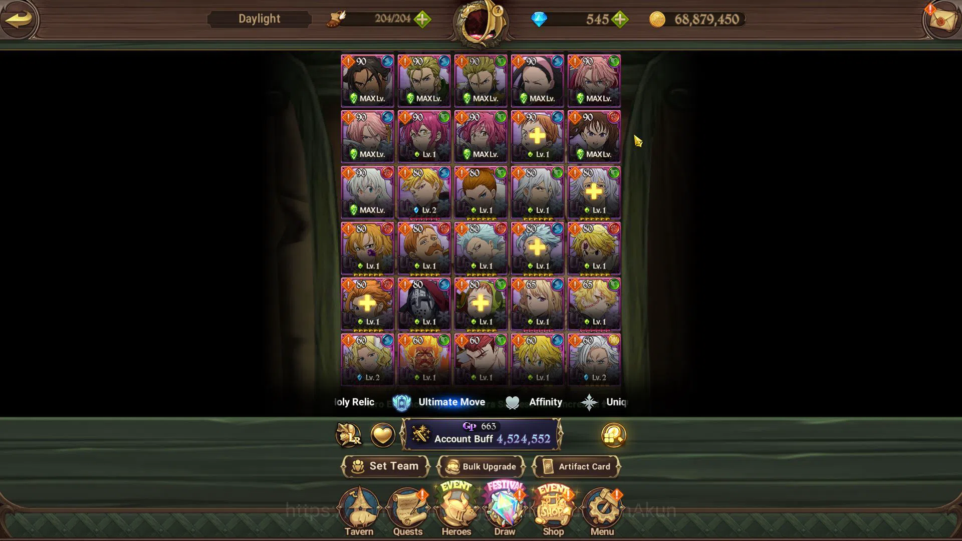 The Seven Deadly Sins: Grand Cross Accounts Midgame Asia|4,5M CC|545 Gems|1 LR+9 UR+Collab 9