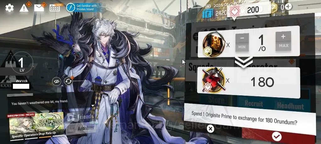 Arknights Accounts Starter Lv 1 | Fresh Starter | 2 Limited | SilverAsh the ReignFrost,Blaze | 200 Orudum+Terminal 0-1 2