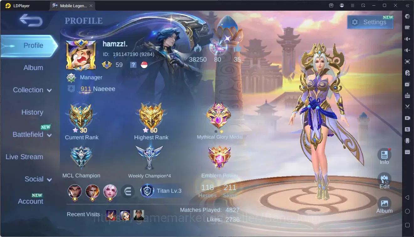 Mobile Legends: Bang Bang Accounts Global|Hero 118|Skin 211|Renowned|KOF Karina|Lucky image 1