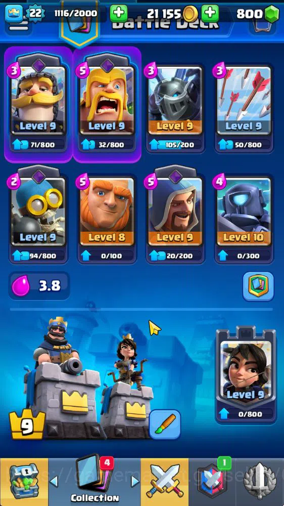 Clash Royale Accounts Starter Lvl 22|Trophy 3079|KTL 9|Fresh Starter|Limited Skin|Card 63| 3 Evo 16 Epic 22 Rare, 25 4