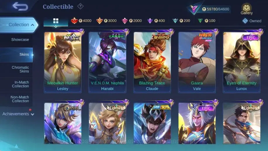 Mobile Legends: Bang Bang Accounts Collector Global|Skin 314|Renowned|KOF Karina,Collector Natalia,Lightborn 10
