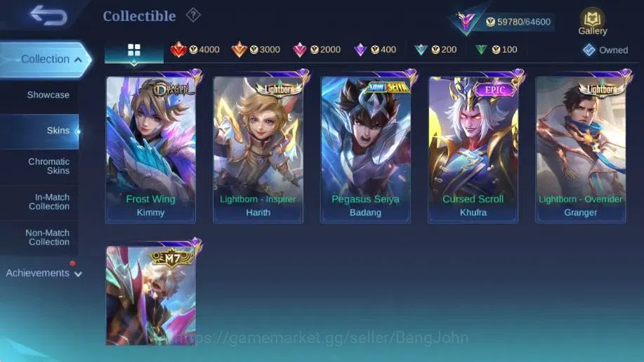 Mobile Legends: Bang Bang Accounts Collector Global|Skin 314|Renowned|KOF Karina,Collector Natalia,Lightborn 11