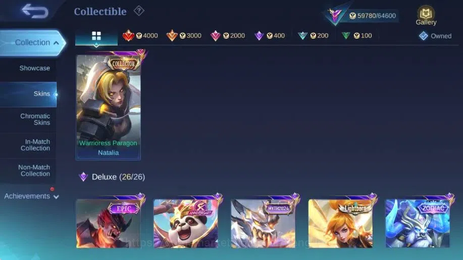 Mobile Legends: Bang Bang Accounts Collector Global|Skin 314|Renowned|KOF Karina,Collector Natalia,Lightborn 6