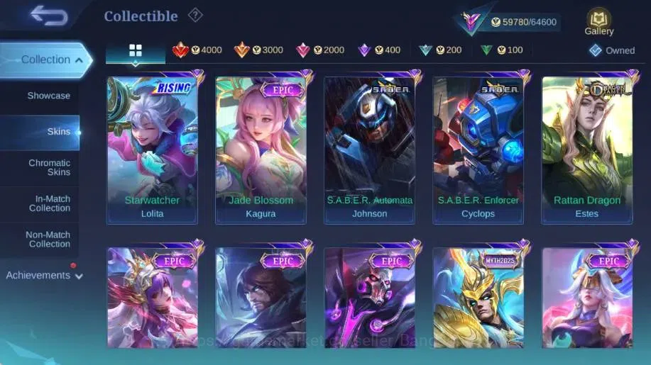 Mobile Legends: Bang Bang Accounts Collector Global|Skin 314|Renowned|KOF Karina,Collector Natalia,Lightborn 8