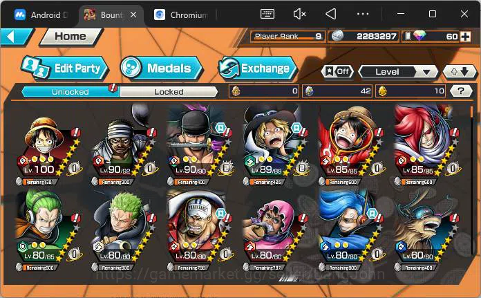 One Piece Bounty Rush Accounts Others GLOBAL|4 ex|Roronoa Zoro,Flame emperor Sabo,Admiral Sakazuki,King Pirates 11