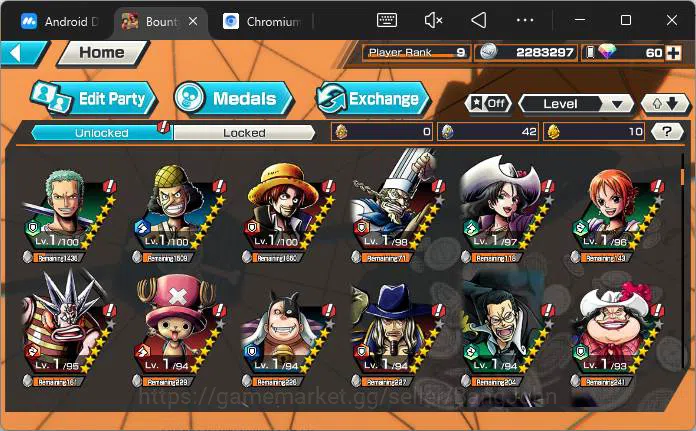 One Piece Bounty Rush Accounts Others GLOBAL|4 ex|Roronoa Zoro,Flame emperor Sabo,Admiral Sakazuki,King Pirates 12