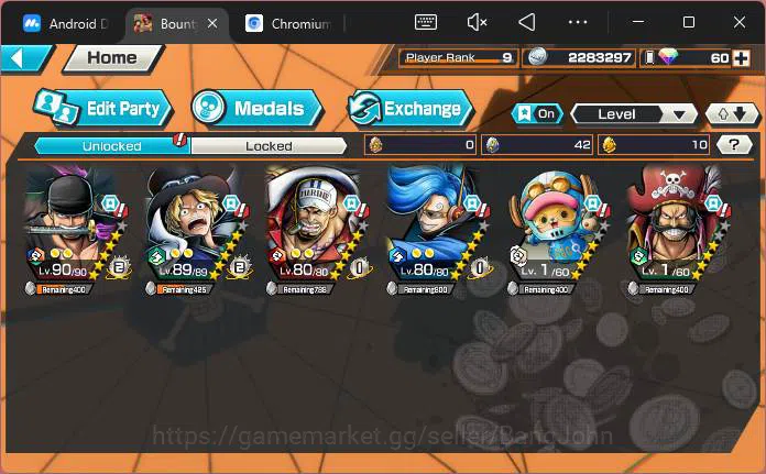 One Piece Bounty Rush Accounts Others GLOBAL|4 ex|Roronoa Zoro,Flame emperor Sabo,Admiral Sakazuki,King Pirates 6