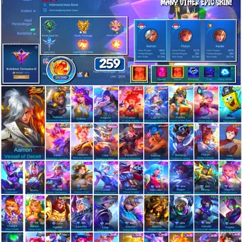 Mobile Legends: Bang Bang Accounts 🔥 #4238 🔥 💎 259 Skins 👑 Aamon Vessel of Deceit ⚔️ Renowned Collector II ⭐ Natalia