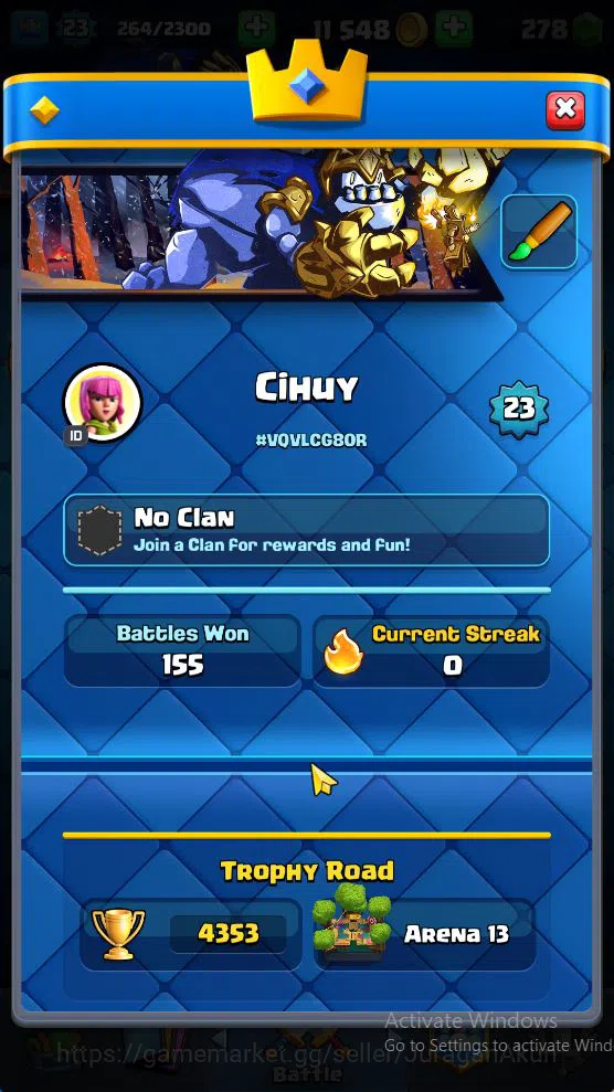 Clash Royale Accounts Starter Lvl 23|Trophy 4353|KTL 9|Limited Skin|Card 75| 1 EVO 3 Legendary 18 Epic,26 Rare,28 5