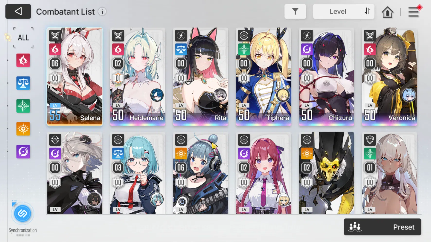 Chaos Zero Nightmare Accounts GLOBAL | Lv 50 | 6 Limit, Heidemarie EM 2, Rita, Tiphera, Chizuru, Veronica, Renoa | Crystal 2