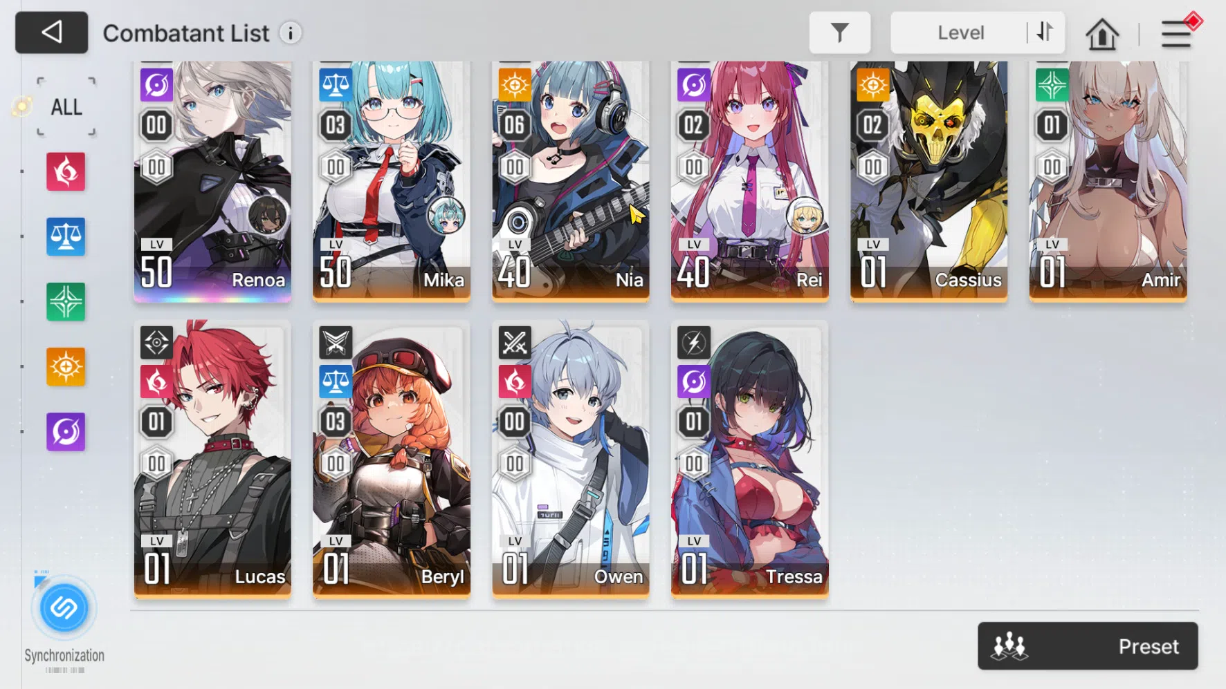 Chaos Zero Nightmare Accounts GLOBAL | Lv 50 | 6 Limit, Heidemarie EM 2, Rita, Tiphera, Chizuru, Veronica, Renoa | Crystal 3