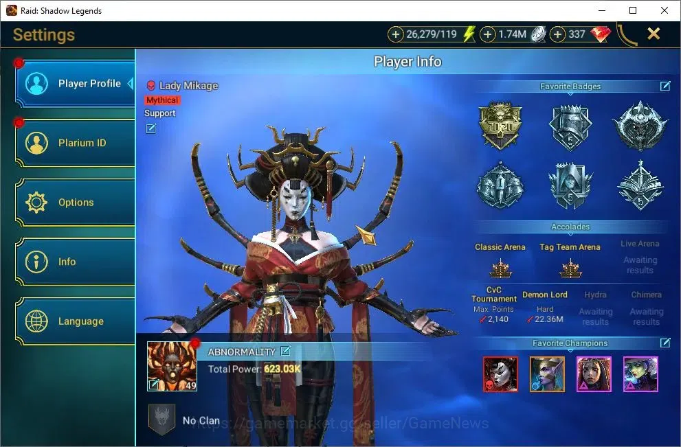 Raid: Shadow Legends Accounts Lv 49|623K Power|1 Mythical (Lady Mikage)|21 Legen image 2