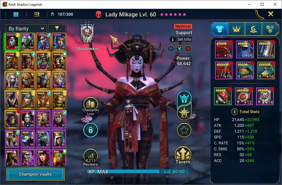 Raid: Shadow Legends Accounts Lv 49|623K Power|1 Mythical (Lady Mikage)|21 Legen image 3
