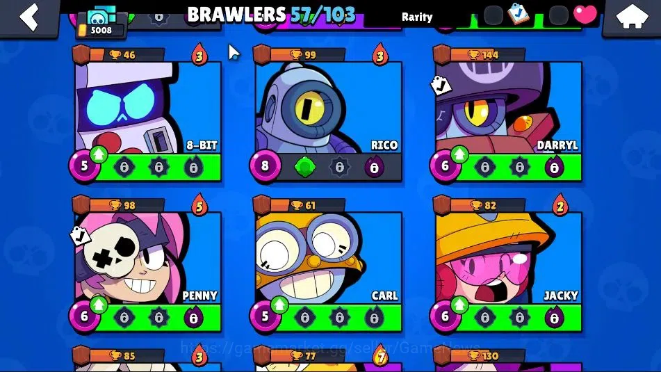Brawl Stars Accounts 5008 Trophy|57 Brawlers 6 Max|3k Bling|3 Hyperc [D Mortis,K Kenji,S Poco],1 Legendary,6 Mythic33 Epic 11