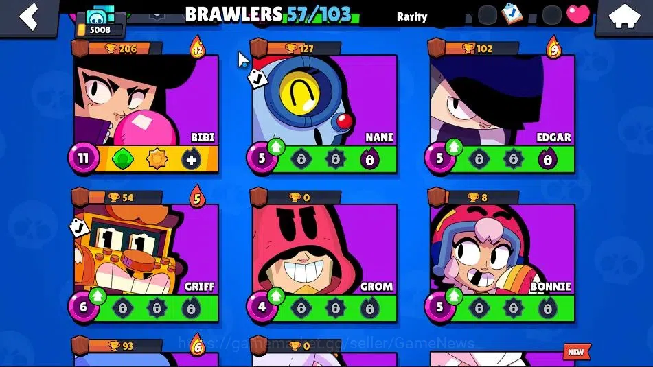 Brawl Stars Accounts 5008 Trophy|57 Brawlers 6 Max|3k Bling|3 Hyperc [D Mortis,K Kenji,S Poco],1 Legendary,6 Mythic33 Epic 13