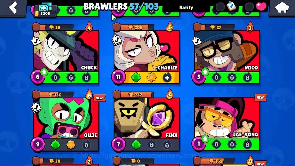 Brawl Stars Accounts 5008 Trophy|57 Brawlers 6 Max|3k Bling|3 Hyperc [D Mortis,K Kenji,S Poco],1 Legendary,6 Mythic33 Epic 17