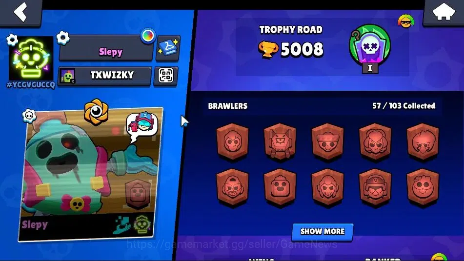 Brawl Stars Accounts 5008 Trophy|57 Brawlers 6 Max|3k Bling|3 Hyperc [D Mortis,K Kenji,S Poco],1 Legendary,6 Mythic33 Epic 2