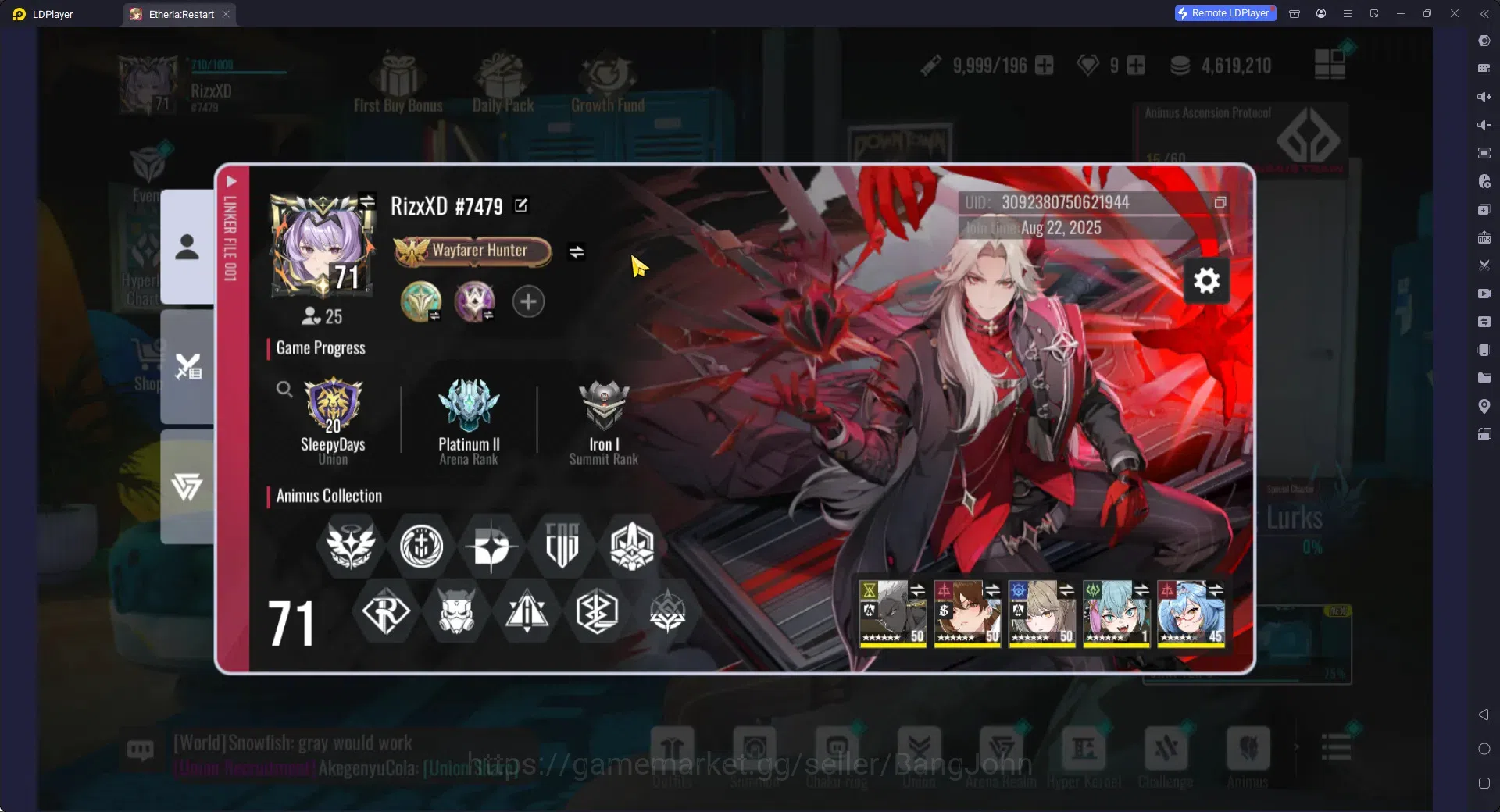 Etheria: Restart Accounts Others LEVEL 71 | GLOBAL S1 | Limited Skin MC Male | 34 SSR | MORE DETAIL CHECK SS RA120B | 1