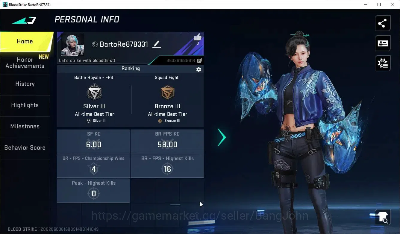 Blood Strike Accounts Others ASIA |1 UltraMelee: Katar-Selachian|1 Epic: Name Changing-Card| Check SS BS2810B 1