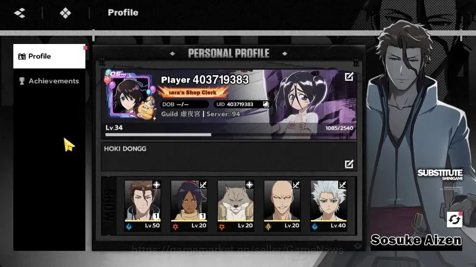 BLEACH: Soul Resonance Accounts NuverseSEA Starter LV 34|5 SSR [(AizenB1, Toshiro) image 1