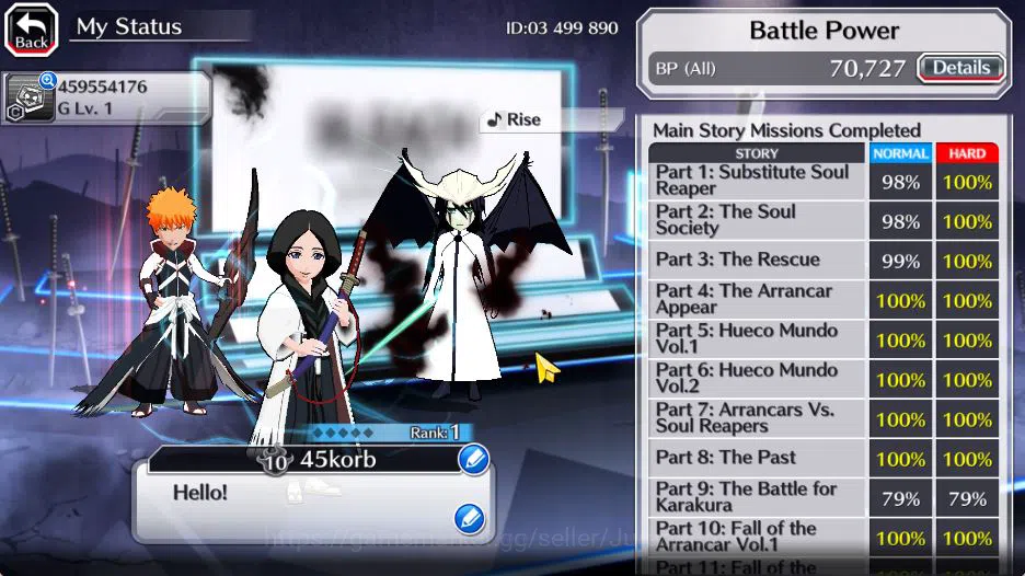 Bleach: Brave Souls Accounts Mid-Tier [GLOBAL]28K Orbs|Ichigo 7th,Retsu Brave,Ulquiorra Unleashed,Lisa Hollowfied,Etc|Klab 3