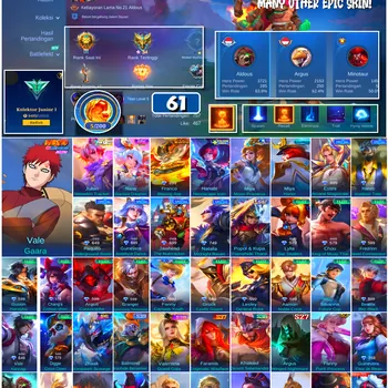Mobile Legends: Bang Bang Accounts #4705 61 Skins | Vale Gaara (NARUTO) | Nana Stardust Dreamer (EPIC) | Franco Blazing Axe